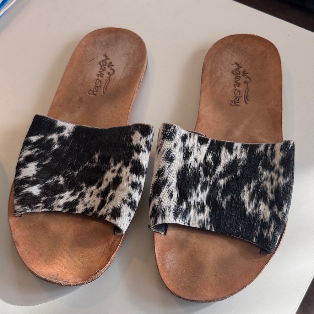 Cowhide Black and White Brindle Women's Sandals